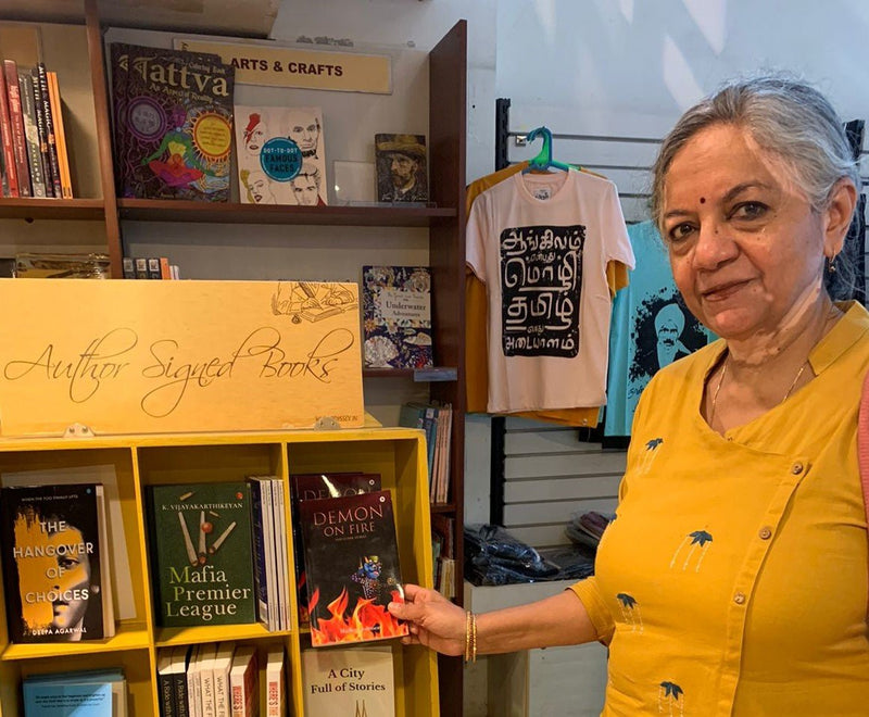 AUTHOR VISIT - Author Madhavi Johnson with her book DEMON ON FIRE & OTHER STORIES - Odyssey Online Store