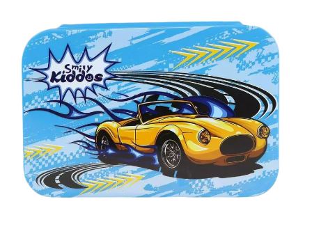 SMILY KIDDOS BRUNCH STEEL LUNCH BOX RACE CAR THEME BLUE - Odyssey Online Store