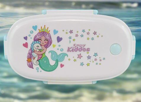 SMILY KIDDOS MERMAID THEME STAINLESS STEEL LUNCH BOX LIGHT BLUE SMALL - Odyssey Online Store