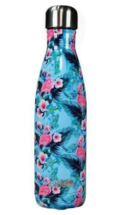 SMILY KIDDOS STAINLESS STEEL WATER BOTTLE 500 ML FLORAL FLAMINGO THEME LIGHT BLUE - Odyssey Online Store