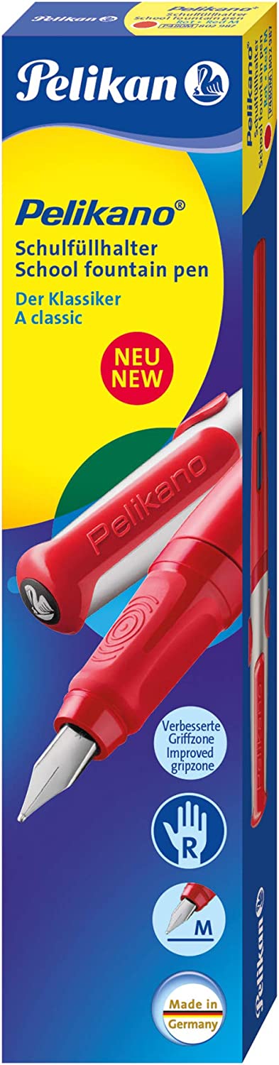 Pelikan Pelikano Fountain Pen, Medium Nib, Red, Boxed (802987)
