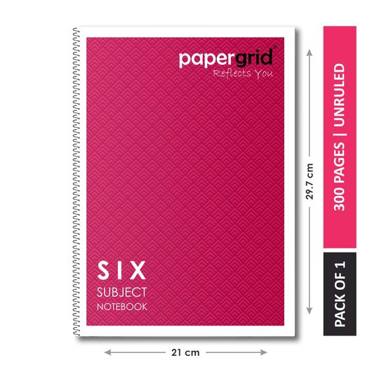 PAPERGRID SPIRAL NOTEBOOK A4 29.7 CM X 21 CM, UNRULED , 6 SUBJECTS, 300 PAGES