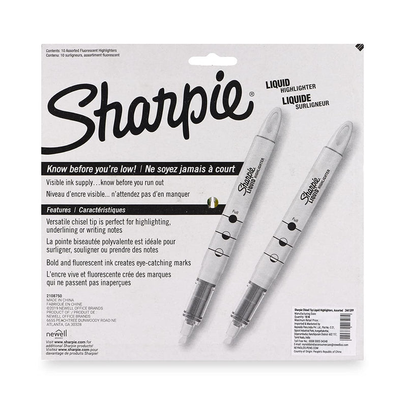 SHARPIE Assorted Liquid Highlighter with Chisel Tip | Art Supplies Set |Suitable for Smooth Writing Experience |Pack of 10