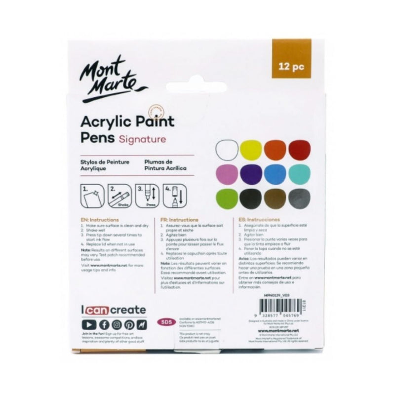 Mont Marte Signature Acrylic Paint Marker Set - Fine Tip 12pc