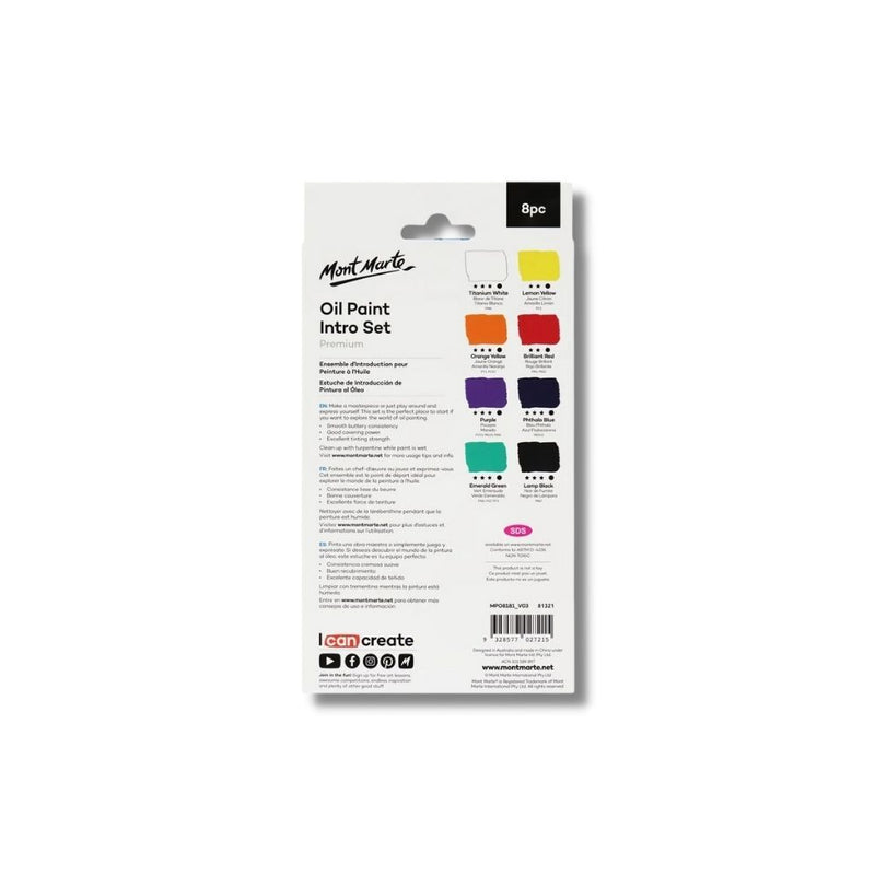 Mont Marte Intro Paint Set - Professional Oil Paint 8pc x 18ml - Odyssey Online Store