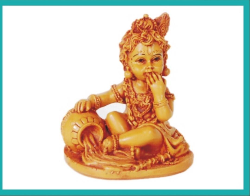 BABY KRISHNA WITH MAAKHAN POT HEIGHT-3.5 INCHES COLOR-BROWN | D106 - Odyssey Online Store