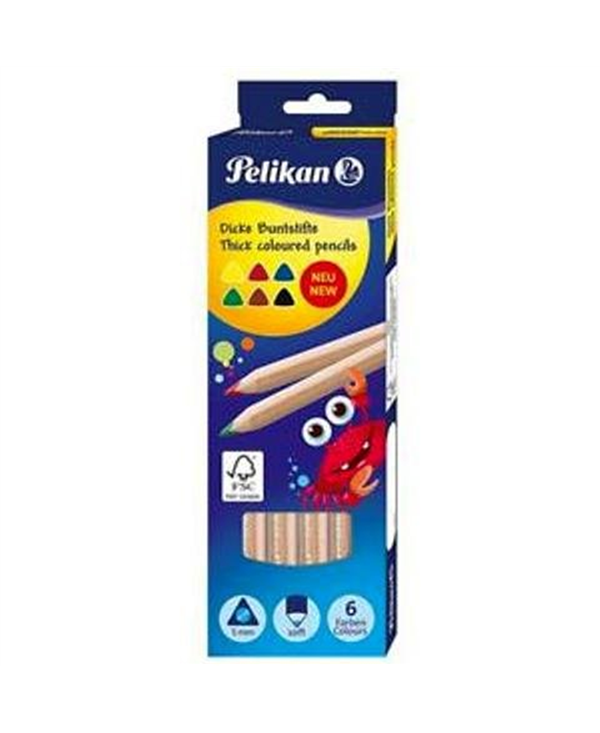 COLOR PENCILS 6S THICK TRI 5MM NATURAL WOOD - Odyssey Online Store