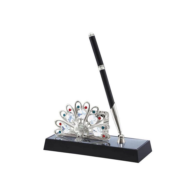 EKAANI SILVER PLATED PEN STAND AND PEACOCK CARD HOLDER | 1114 - Odyssey Online Store
