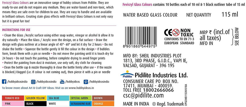 FEVICRYL GLASS COLOR WATER BASED 12 SHADES 115ML - Odyssey Online Store