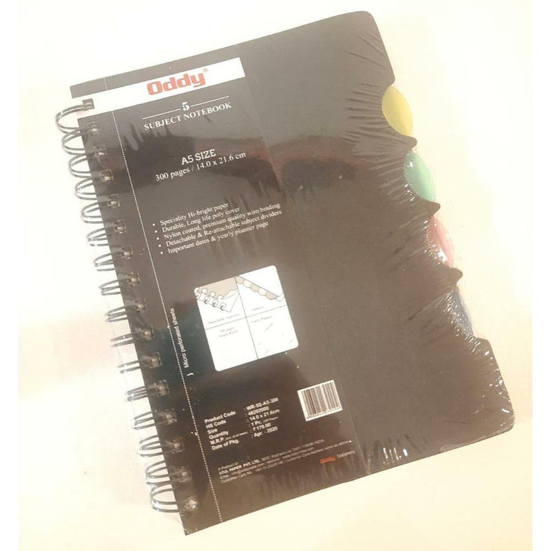 ODDY WR-5S-A5-300 WIRO 5 SUBJECT NOTE BOOK 21.6X14.0 CMS 300 PAGES - Odyssey Online Store