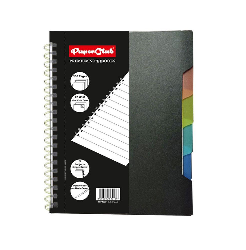 PAPERCLUB 53045 WIRO PP RULED NOTEBOOK 300 PAGES SIZE A5 21.6CMX14CM RULED 5 SUBJECT - Odyssey Online Store