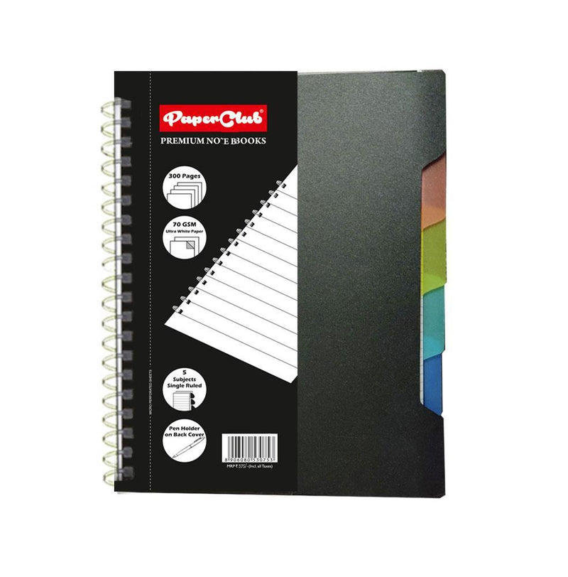 PAPERCLUB 53075 WIRO PP RULED NOTEBOOK 300 PAGES SIZE A4 21.6CMX27.9CM RULED 5 SUBJECT - Odyssey Online Store