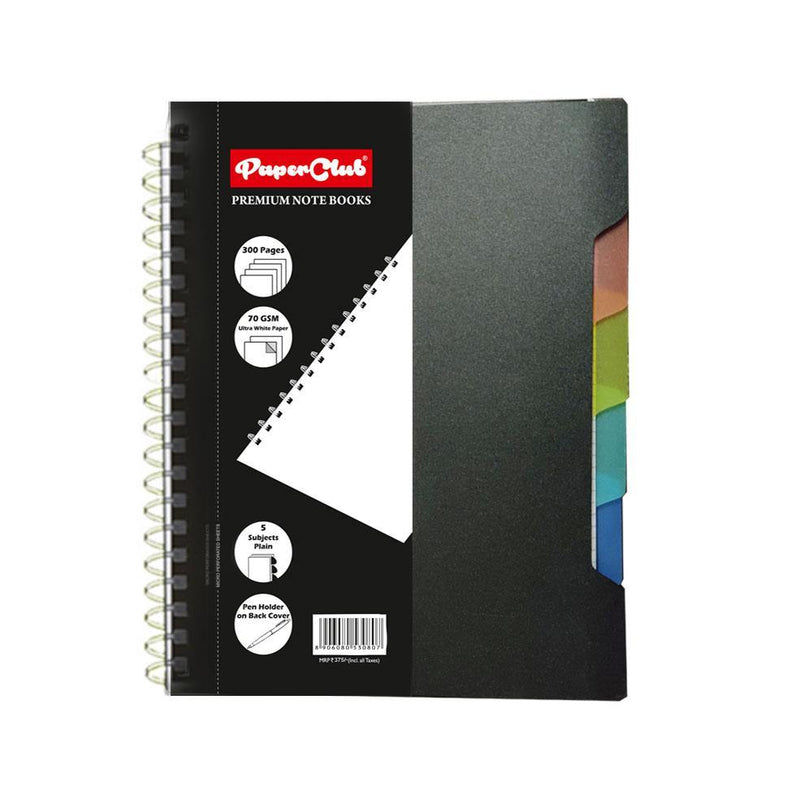 PAPERCLUB 53080 WIRO PP PLAIN NOTEBOOK 300 PAGES SIZE A4 21.6CMX27.9CM PLAIN 5 SUBJECT - Odyssey Online Store